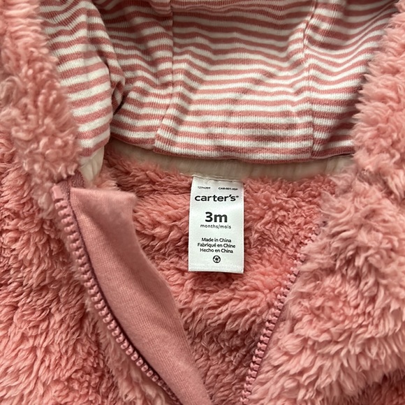 Carters 3M Pink Teddy Fuzzy One Piece Suit Zip - Picture 2 of 3